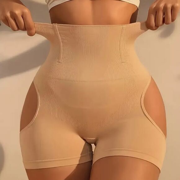 Womens High-Waisted Tummy Control Butt Lifter Beige Shaping Shorts #3 - Picture 2 of 8